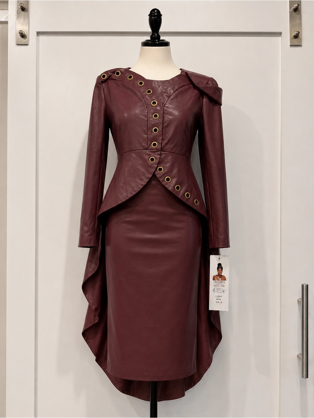 Dorinda Clark Cole Faux Leather Skirt Suit Burgundy Size 8 Church NWT Set